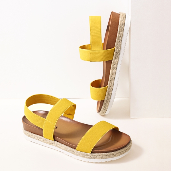 Open Toe Strap Espadrille Platform Sandals - MUSTARD YELLOW - 3